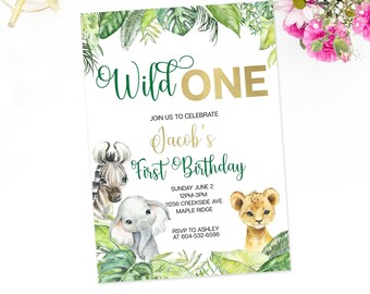 Wild One Birthday, Safari Birthday Invitation Template, 1st Safari Birthday, Jungle Invitations, First Birthday, Safari Jungle Birthday