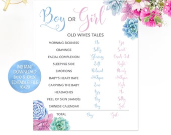 Old Wives Tale Sign, Gender Reveal Poster, Gender Prediction, Old Wives Tales Poster, He or She sign, Gender Reveal Sign, Gender Reveal Idea