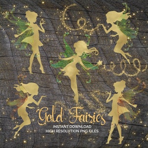 Gold Fairy Silhouette, Fairy Clipart, Enchanted Fairies, Fairy PNG, Gold Fairies, Magical Fairies, Fairy Wings clip art, Fairy Graphics