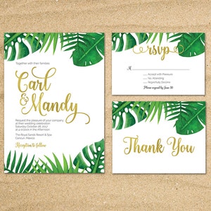 Destination Wedding Invitation, Tropical Wedding invitation, Beach Wedding, Tropical Palm Leaves, Hawaii Wedding, Printable Invitation image 4
