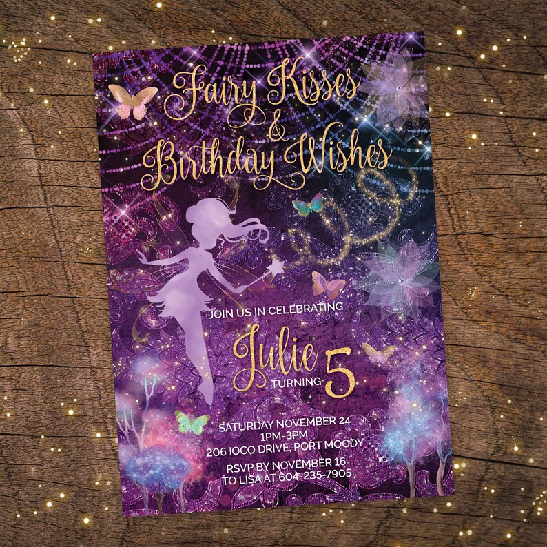 Fairy Kisses, Fairy birthday Invitation, Enchanted Forest invitation, whimsical Invitation, Fairy Invitation, Enchanted Invitation image 2