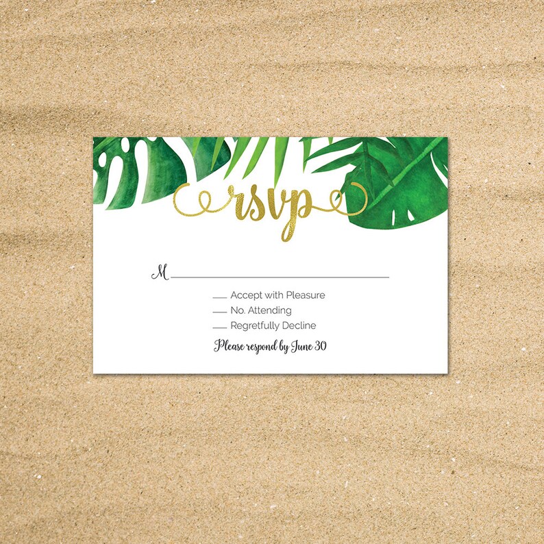 Destination Wedding Invitation, Tropical Wedding invitation, Beach Wedding, Tropical Palm Leaves, Hawaii Wedding, Printable Invitation image 5