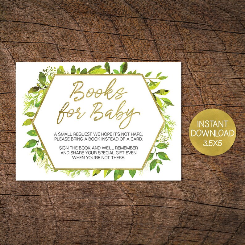 Greenery Books for Baby Card Printable Books for Baby Insert Etsy Canada