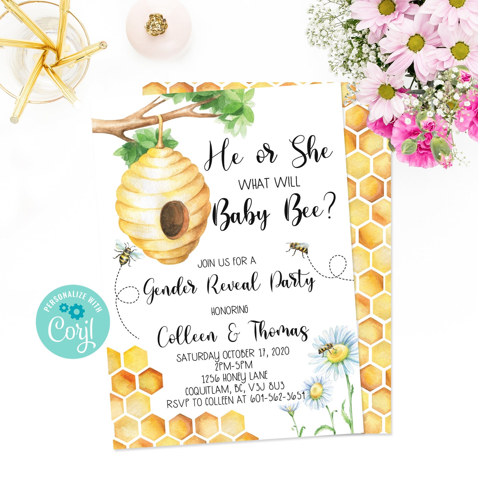 What Will Baby Bee Bee Gender Reveal Invitation Honey Bee Etsy