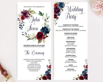 Moody Wedding Program, Editable Wedding Program Template, 4x9 wedding program, program templates wedding, Programs for wedding, Boho wedding