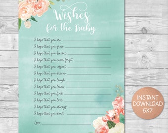 Wishes for Baby Card, Printable Baby Shower Games, Baby Shower Wishes, Baby Wishes, Wishes for Baby, Baby Advice card, Instant Download