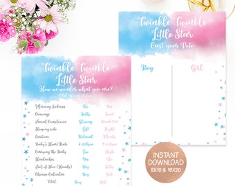 Twinkle Twinkle Little Star Gender Reveal Sign, He or She sign, Old Wives Tales Sign, Gender Prediction, He or She Vote, Cast your vote,