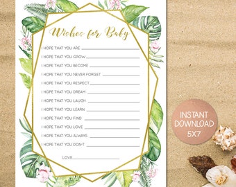 Well Wishes for Baby, Tropical Baby Shower, Baby Wishes Card, Baby Advice Card, Well Wishes Card, Wishes for Baby Card, Fun Baby Shower