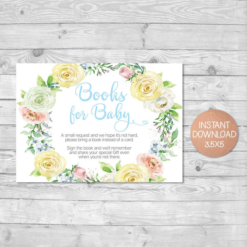 Floral Books For Baby Card Printable Books For Baby Insert Etsy