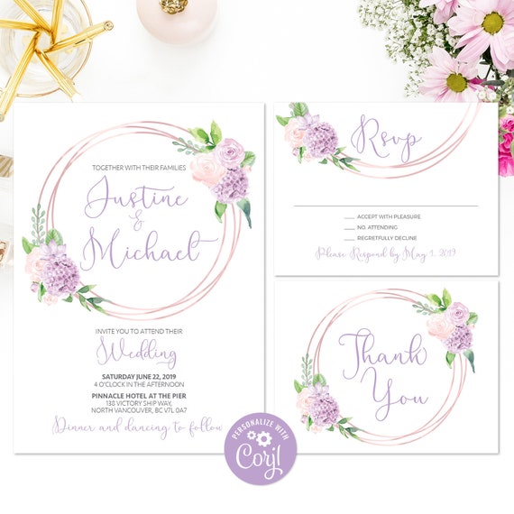 Purple and pink Wedding invitation Rose 