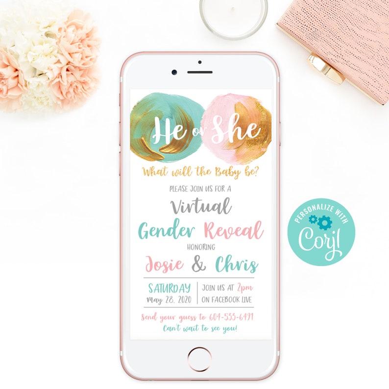 Virtual Gender Reveal Invite Baby Reveal Online Gender | Etsy