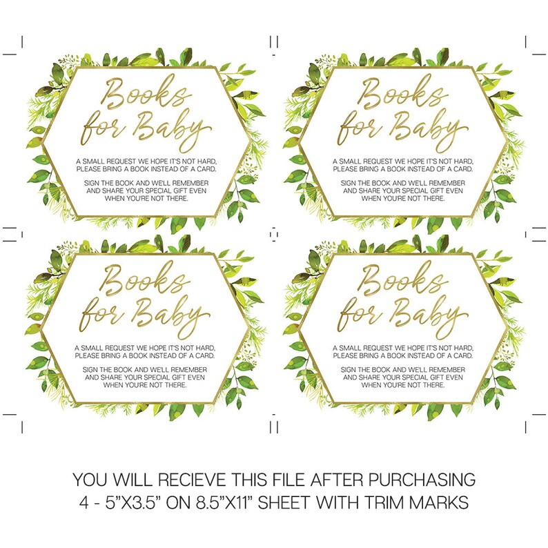 Greenery Books for Baby Card Printable Books for Baby Insert Etsy Canada