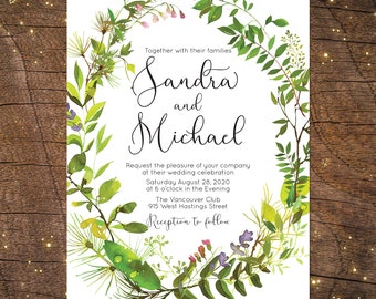 Greenery Wedding Invitation, Corjl Wedding Invitations, Garden wedding, Woodsy Wedding invite, Rustic Wedding Invite, Botanical wedding