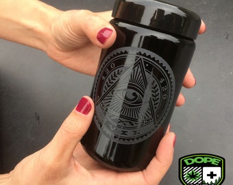 Dope Jars - 400ml Herb Storage, Stash Jar - with Dope Designs Deep Etched (Eye)