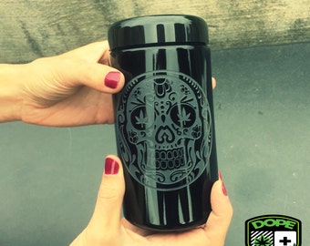 Dope Jars - 500ml Herb Storage, Stash Jar - with Dope Designs Deep Etched (Skull)