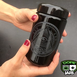 Dope Jars - 400ml Herb Storage, Stash Jar - with Dope Designs Deep Etched (Eye)