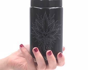 Dope Jars - 400ml Herb Storage, Stash Jar - with Heart Leaf Deep Etched