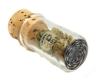 Dope Jars - 100ml Artisan Herb Storage, with Cork Closure, Deep Etched by hand. (Black and White)