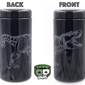 Dope Jars - 1 Liter Herb Storage, Stash Jar - with Full Wrap T Rex Design Deep Etched