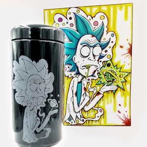 Dope Jars - 1 Liter Herb Storage, Stash Jar - with Rick Design Deep Etched ~ Get Schwifty!