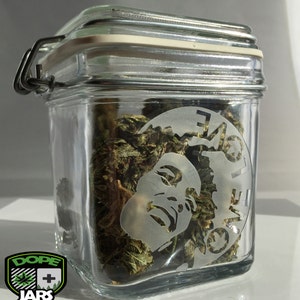Dope Jars - 350ml Herb Storage, Swing Top Stash Jar - with Dope Designs Deep Etched (One Love)