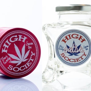 Dope Jars - Footed Glass Herb Storage, Stash Jar & Grinder Combo (Sativa)