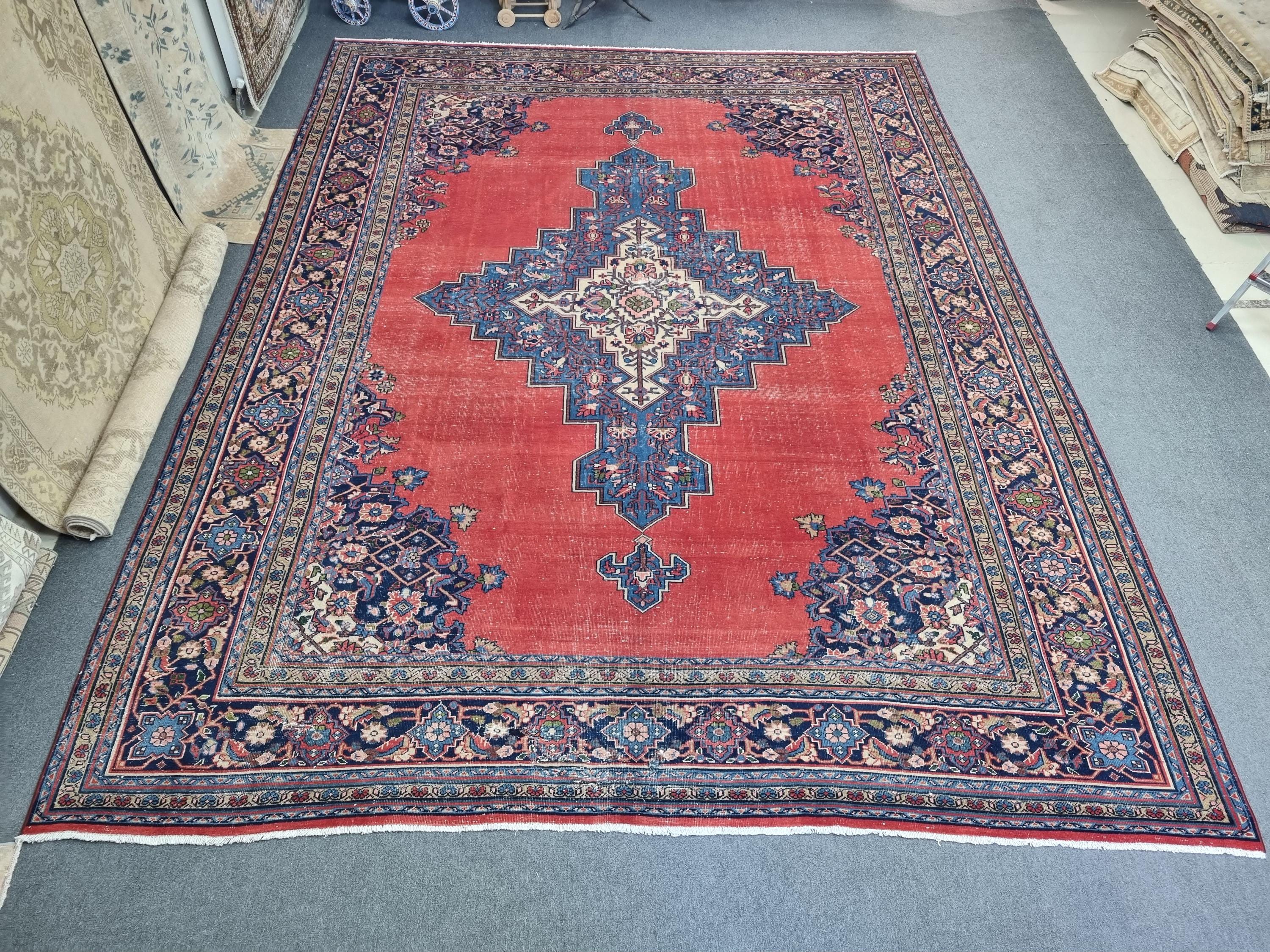 アンティーク 10x14 ウール ペルシャ絨毯：大型ヴィンテージ