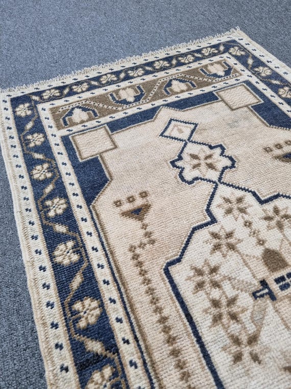 ヴィンテージトルコウールラグ：2x3 ニュートラルウシャックマットラグ