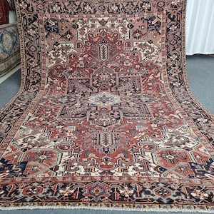 Vintage Heriz Persian Rug 8x11: 1940s Wool, Vegetable Dye