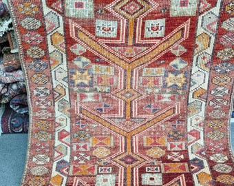 3x7 Vintage Wool Herki Runner Rug: 2'10''x7' Semi Antique RugCarpet