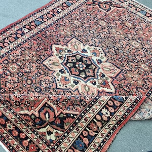 5x7 Semi Antique Turkish Wool Rug, 4'11''x6'8'' Vintage Tribal Red Color Carpet
