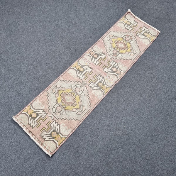 Short-Narrow Kitchen Runner Rug / Vintage Hall Runner / 5'5''x 1'5'' Runner Rug / Distressed Entry Decor Runner /  Kitchen Runner Rug