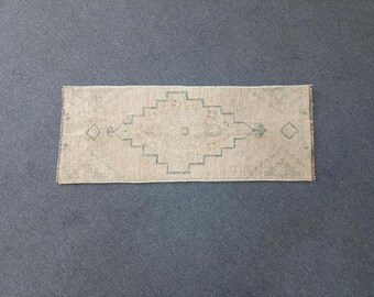 Vintage Anatolian Wool Rug 1x3: Small Turkish Yastik Rug