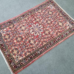 3.5x5.3 ft Vintage Persian Rug,4x5 Vintage Blue Persian Rug,3x5 İnterior Designer Persian Rug,3x5 Persian Heriz Carpet,4x5 Hamadan Carpet
