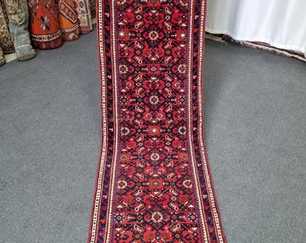 2'1''x6'7'' Vintage Heriz Runner Rug: 2x7 Turkish Wool Tribal Skinny Runner Carpet