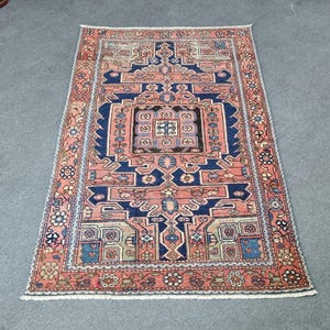 4'3''x6'6'' Antique Malayer Rug, 4x7 Vintage Pink-Blue Persian Rug, 4x6 İnterior Designer Persian Rug, 4x7 Low Pile Blue Malayer Rug