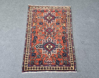 3x4 Antique Small Azerbaijan Heriz Rug: 2'6''x3'9'' Vintage Tribal Old Rug