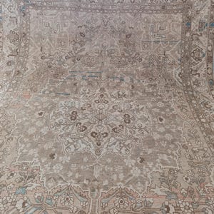 10x13 Vintage Rug, 10&#39;2&#39;&#39;x12&#39;10&#39;&#39; Antique Persian Heriz Rug, 10x13 Neutral Large Living Room Heriz Rug, 10x13 Beige-Blue Color Bedroom Rug