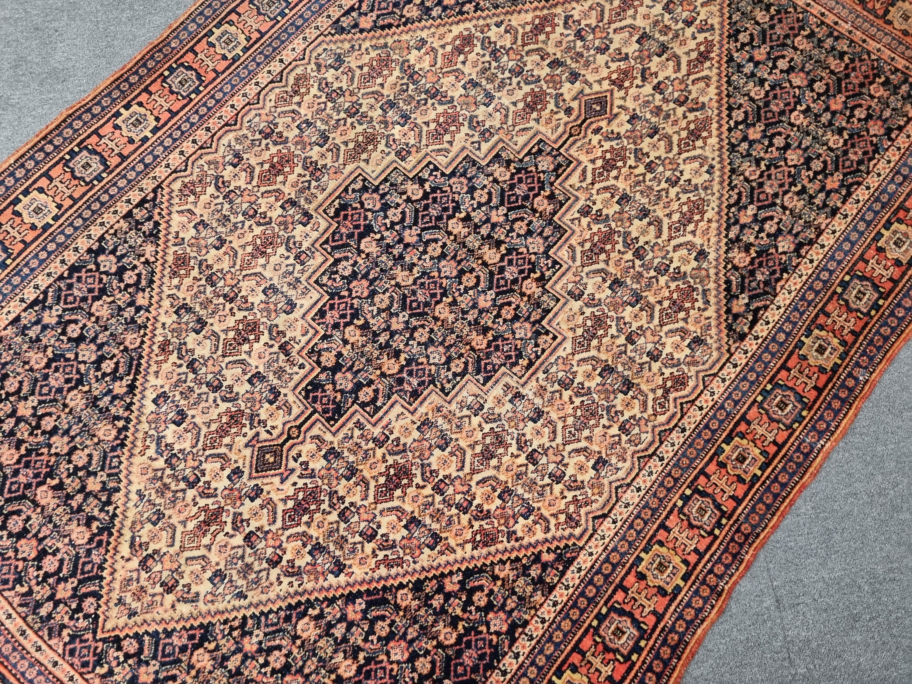Antique 4x6 Persian Senneh Rug,4x6 Blue Color Persian Rug,4.4x6.3 ft Antique Senneh Carpet,4x6 Old Persian Floral Carpet,1920s Persian Rug