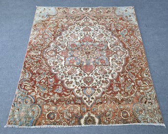 5x6 Semi Antique Tribal Turkish Rug: 5'3''x5'9'' Vintage Wool Square Carpet Vegetable Dyes Carpet