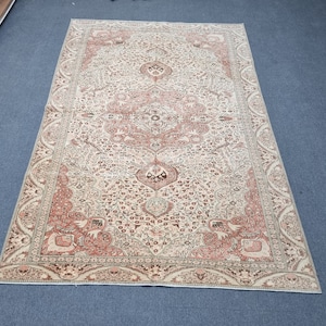 7x9 Turkish rug / pastel tones rug / turkish handmade rug / oushak rug / 9.3x6.1 ft turkey rug / low pile stylish rug / anatolian pastel rug