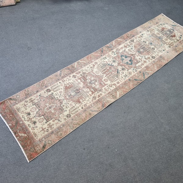 Antique 3x10 Persian Runner Rug,Pastel Color Tabriz Runner Rug,3x10 Persian Runner Rug,Home And Office Runner,10.5x2.8 ft Neutral Runner Rug