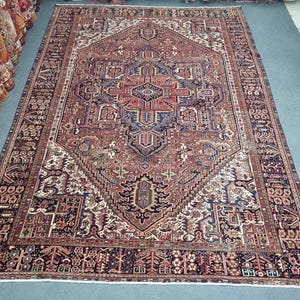 RESERVED!! 9'8''x13'11'' Vintage Heriz Rug : 10x14 Handwoven Wool Rug, Rust-Blue Colors Floor Carpet