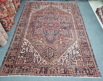 10x14 Vintage Heriz Rug, 9&#39;8&#39;&#39;x13&#39;11&#39;&#39; Vintage Rust-Blue Persian Heriz Rug, 10x14 İnterior Designer Persian Rug, 10x14 Antique Persian Rug