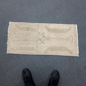 Antique 1x3 Carpet(1.3x3.1 ft),Vintage Turkish Small Rug,Anatolian Pillow Rug,Lovely Yastik Rug, 2x3 Bath Mat Rug,Entry Decor Beige Carpet