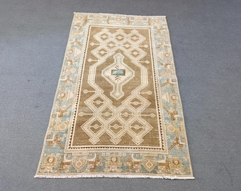 4'2''x6'9'' Vintage Wool Tribal Rug: 4x7 Antique Blue Turkish Carpet