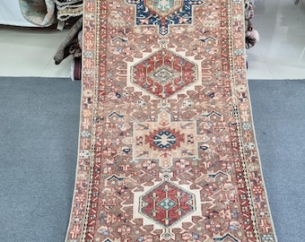 3x15 Vintage Stair Runner Rug: 2'11''x14'8''  Wool Hallway Purple-Blue RunnerCarpet