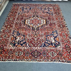 9x11 Vintage Rug, 8'9'' x 11'4'' Antique Heriz Rug, 9x11 Persian Square Rug, 9x11 Area Rug, 9x11 Large Living Room Rug, 9x11 Heriz Rug
