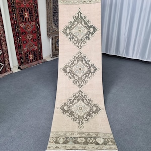 2&#39;10&#39;&#39;x10&#39;11&#39;&#39; Antique  Pinkish Beige Oushak Runner, 3x11 Kitchen Decor Runner, 3x11 Entry Decor Vintage Turkish Runner Rug, 3x11 Runner Rug