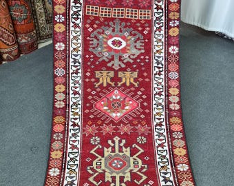 3x13 Vintage Wool Herki Runner Rug: 2'10''x13'3'' Semi Antique RugCarpet